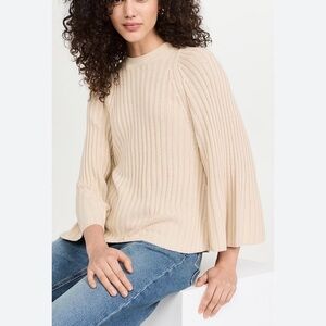 ba&sh Jobert Sweater Cream Ribbed Knit Bell Sleeves Size Medium Wool Blend